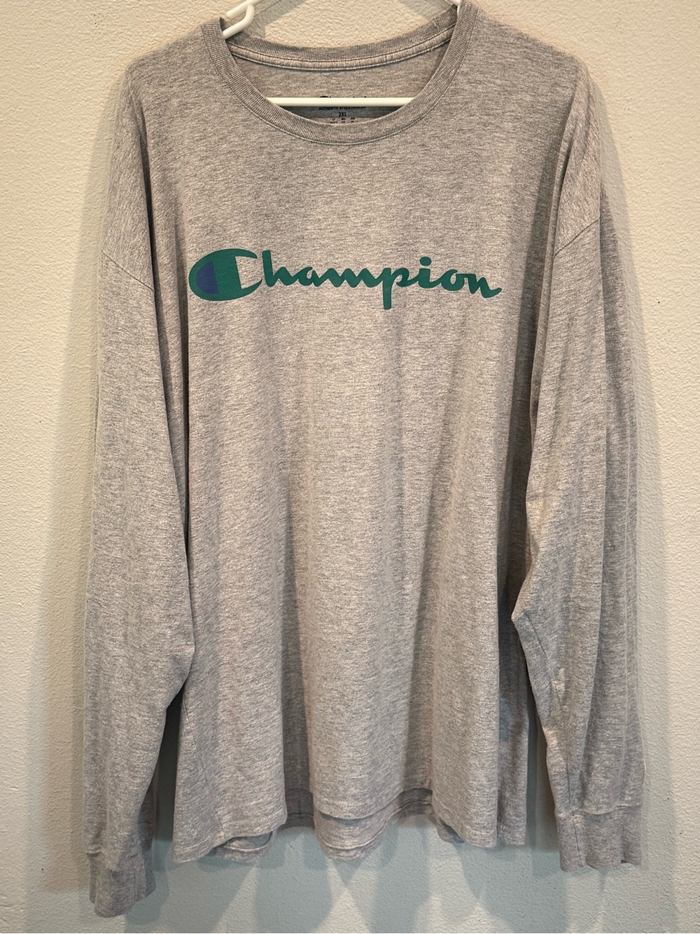 Champion Long Sleeve Vapor T-Shirt Men’s 2XL Gray Crewneck Logo
